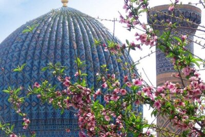 The ribbed turquoise dome of the Gur-e-Amir mausoleum in Samarkand